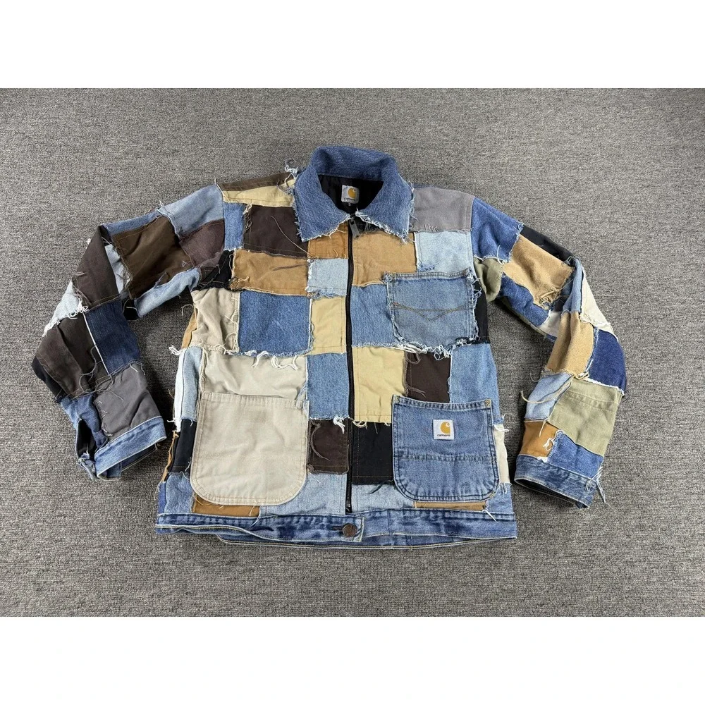 Carhartt Upcycle Jacket Mens Small Patchwork Rework Denim Canvas Workwear Lined
